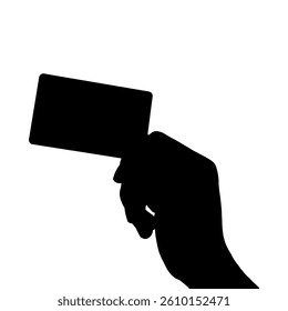 Silhouette hand holding card. Vector illustration