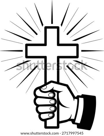 Silhouette of hand holding cross symbolizing faith and spirituality in christianity religion expressing hope and belief. Devotion with divine intervention.