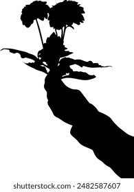 Silhouette hand holding flower illustration