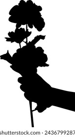 Silhouette hand holding flower vector