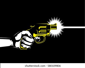 Silhouette Hand Holding Gun To Shoot Out.