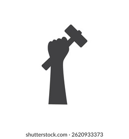 Silhouette of a hand holding a hammer.