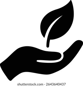 Silhouette hand holding leaf symbol ecology vector illustration