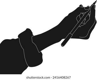silhouette hand holding pen vector