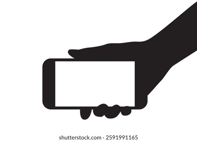 Silhouette of a hand holding phone isolated on a white background