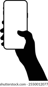 Silhouette of hand holding phone. People holding smartphone with right hand