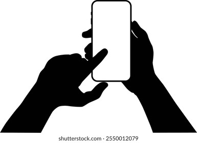 Silhouette of hand holding phone. People holding smartphone with two hands