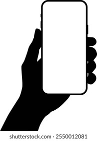 Silhouette of hand holding phone. People holding smartphone with left hand