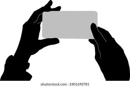 silhouette hand holding phone vector