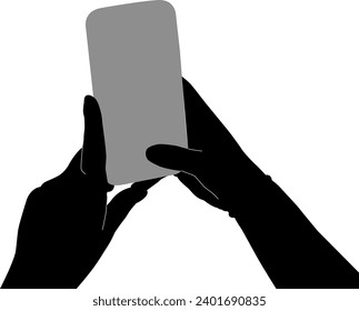 silhouette hand holding phone vector