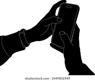 Silhouette hand holding phone vector