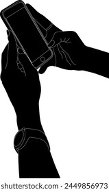 Silhouette hand holding phone vector