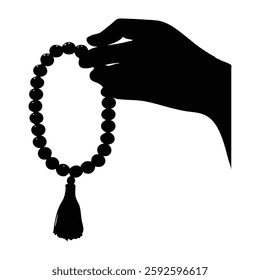 Silhouette of Hand Holding Prayer Beads in Artistic Design