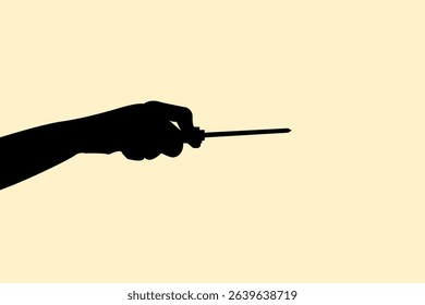 Silhouette of hand holding screwdriver concept. Icon of gesture people tighten the screw. Vector illustration.
