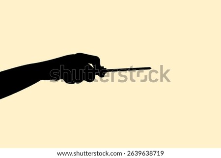Silhouette of hand holding screwdriver concept. Icon of gesture people tighten the screw. Vector illustration.