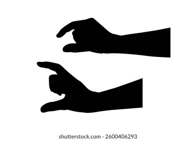 Silhouette of hand holding something vector icon illustration on white background.