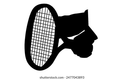 silhouette of hand holding tennis racket and ball