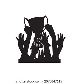 silhouette Hand Holding Trophy Together. Illustration Winner Vector.
