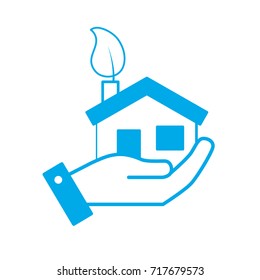 silhouette hand with house with ecological leaf to environment care