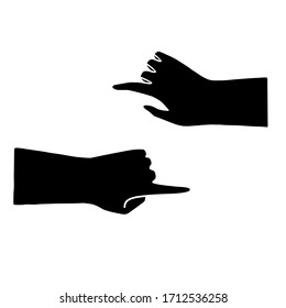 Silhouette of a hand with an index finger, black isolated vector. Pressing the button, pointing finger in the direction, clip art for design.