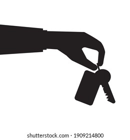 Silhouette hand with key. Holding, rental, buying. hand giving key. silhouette vector illustration. Stock image. EPS 10.