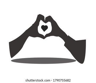 silhouette of a hand with love in the middle.