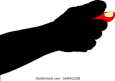 Silhouette of a hand making the hand-signal with the thumb through the fist gesture for the fig sign indicating displeasure. Vector illustration. 