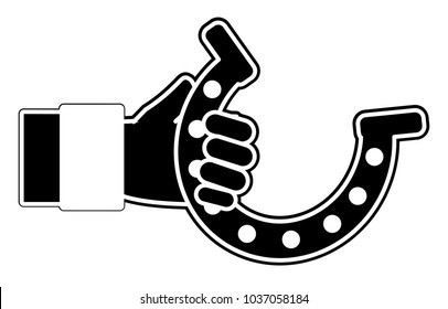 silhouette hand man with metal horseshoe design