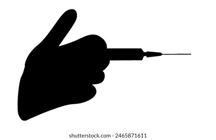 silhouette of Hand with medical injection syringe vector illustration
