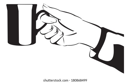 Silhouette hand with mug or cup - vector illustration