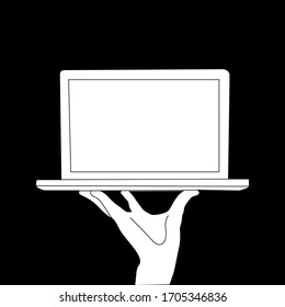 Silhouette hand on laptop Illustration vector on black background for business design element