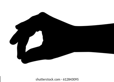 Silhouette Hand - Picking Something, Isolated On White
