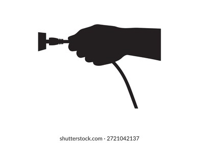 Silhouette of hand plugging electrical cord into outlet - Hand holding power plug near wall socket icon