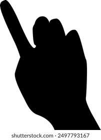 Silhouette of a hand pointing at something with an index finger. Vector illustration in black color with transparent background