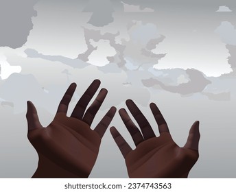 silhouette hand pray for rain for background design.