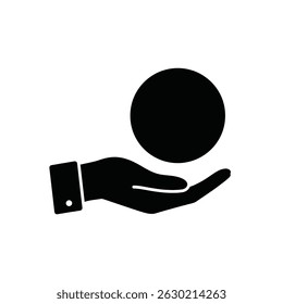A silhouette hand presenting or holding a circle symbolizing protection or finance