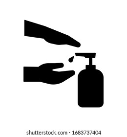Silhouette hand press sanitizer alcohol gel bottle to cleaning disinfection and washing flat icon vector background
