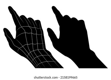 silhouette of hand pressing with finger isolated white background