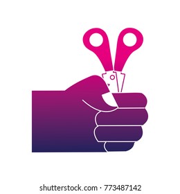 silhouette hand with scissors school tool education