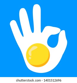 A silhouette of a hand showing an ok sign and that everything is fine and fine. Fried eggs in the form of hands. Vector illustration in cartoon style.