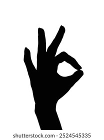 Silhouette of a hand showing the 'OK' symbol, symbolizing agreement, positivity, and approval. OK sign. Gesture of okay. OK hand symbol vector. Positive signal.