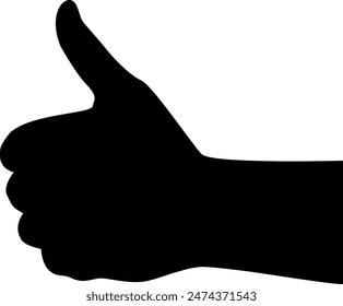 Silhouette of hand showing thumb up gesture. Vector illustration in black color. Transparent background