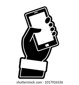 silhouette hand with smartphone technology object icon