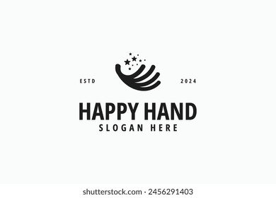 silhouette hand and star sign logo design vector inspiration. creative happy hand symbol logo vector design template for charity, community and corporate business. 