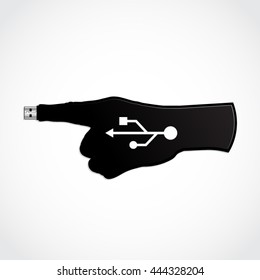 silhouette hand with usb finger / vector illustration