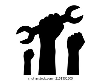 silhouette of hand worker, happy labour day, 1st may. vector illustration