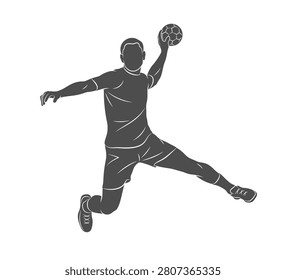 Silhouette of a handball player on white background. Handball player man are throws the ball. Vector illustration