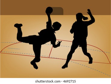 silhouette of handball players