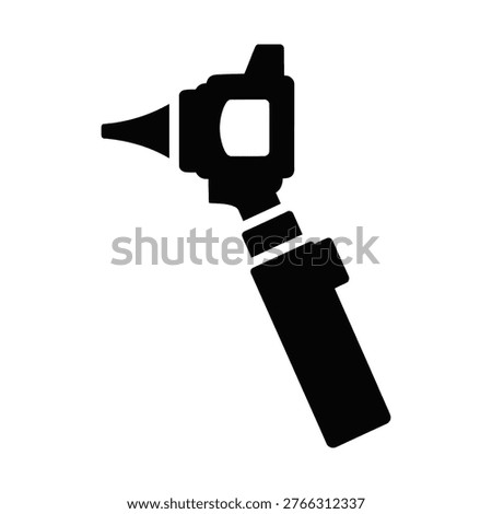 Silhouette of a handheld flashlight or device with rectangular head and long grip.