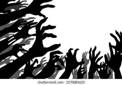Silhouette Hands and arms of evil spirits reaching out to the top. Illustration about the crowd of zombies and ghosts resurrect out of Hell.